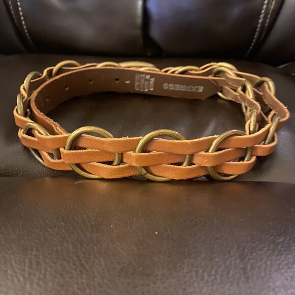 Brown Leather Woven Belt Large - Picture 2 of 6